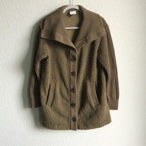 NWOT Varley Elliot Jacket Fleece Faux Shearling Button Front Moss